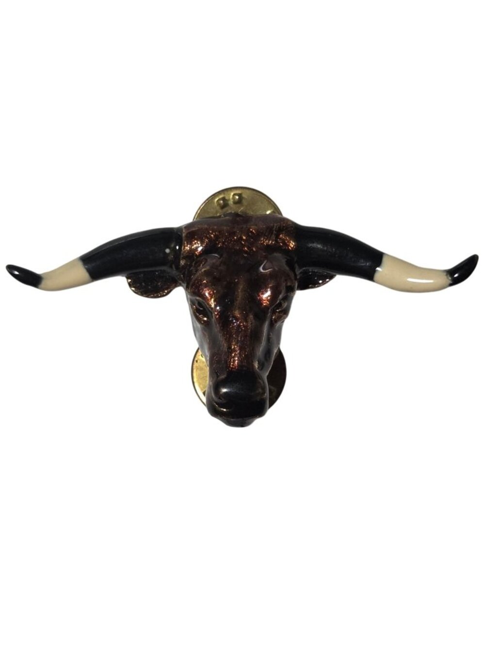 Vintage Texas Longhorn Bull Enamel Lapel Pin Dual Clutch Back Western Ranch
